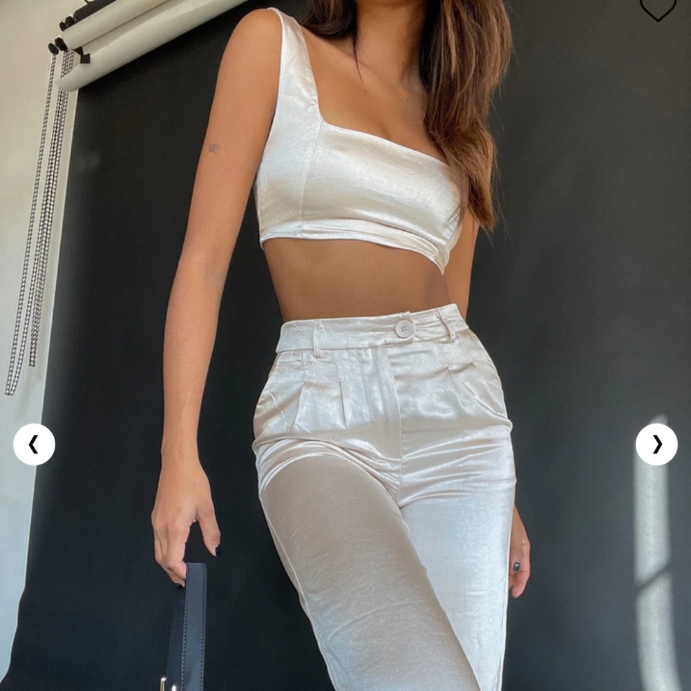 Princess Polly Ivory Satin Wide Leg Pants